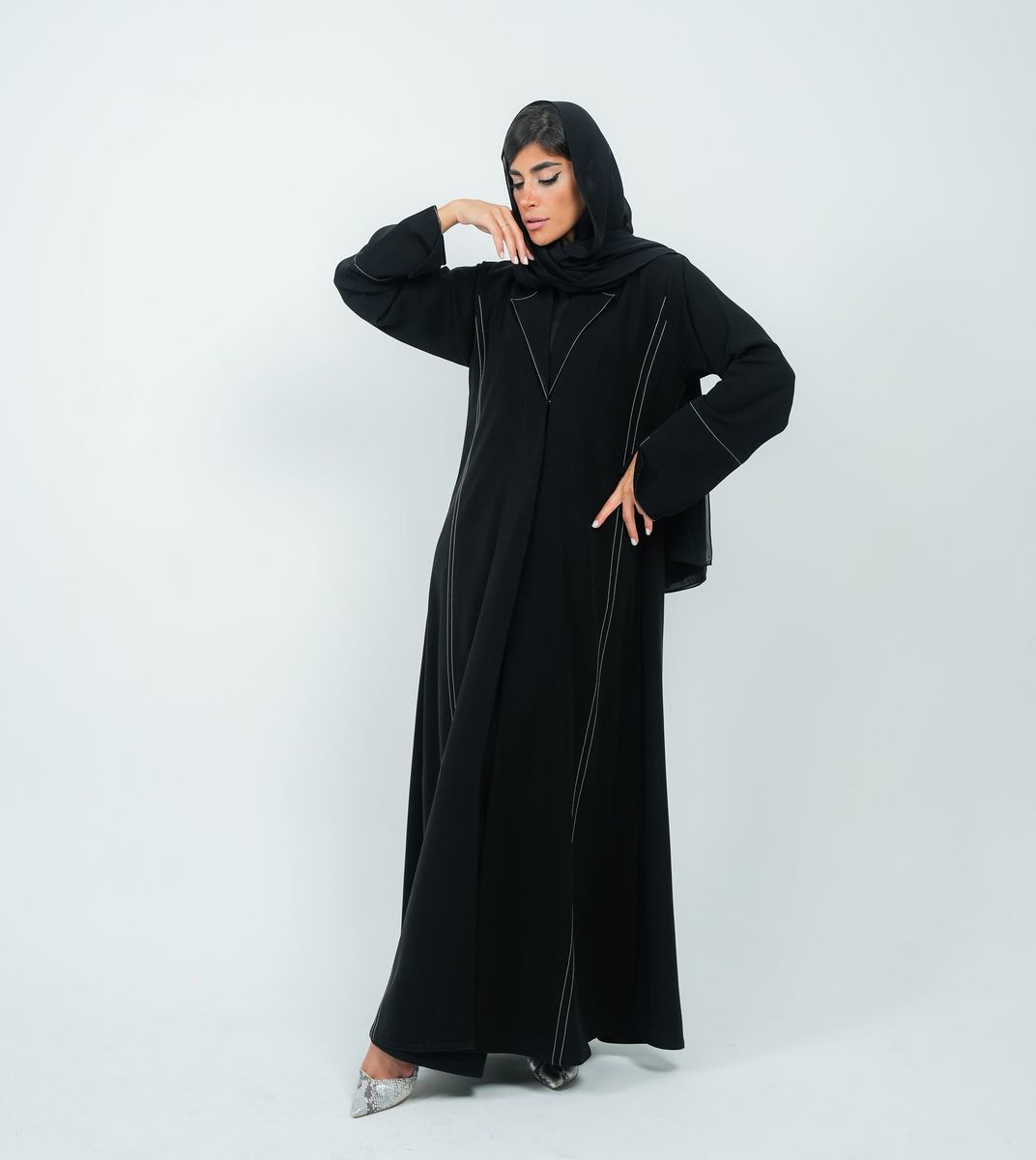 Elegant Embroidered Blazer Abaya - Black