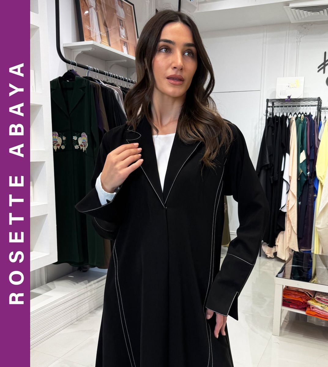 Elegant Embroidered Blazer Abaya - Black