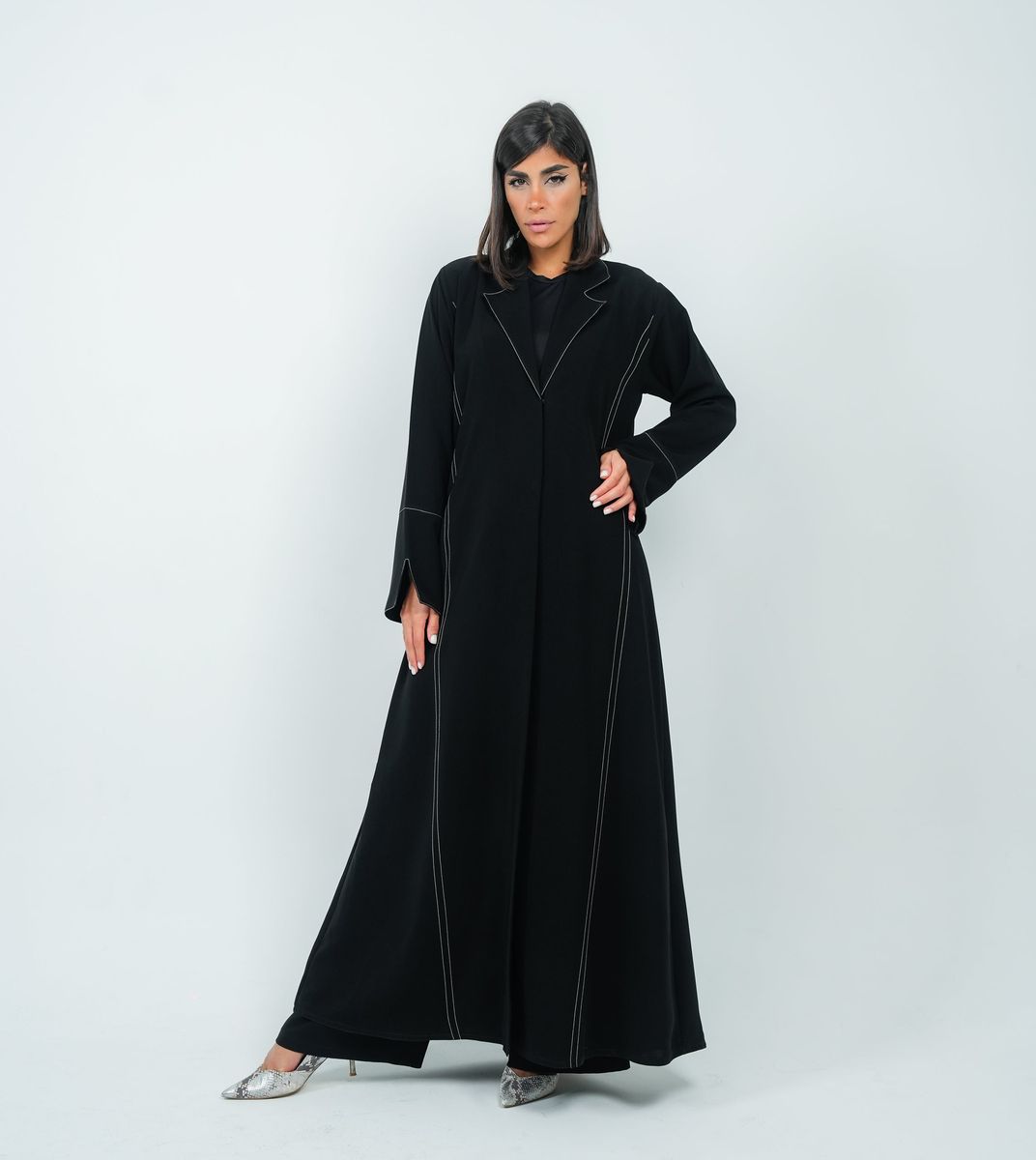 Elegant Embroidered Blazer Abaya - Black