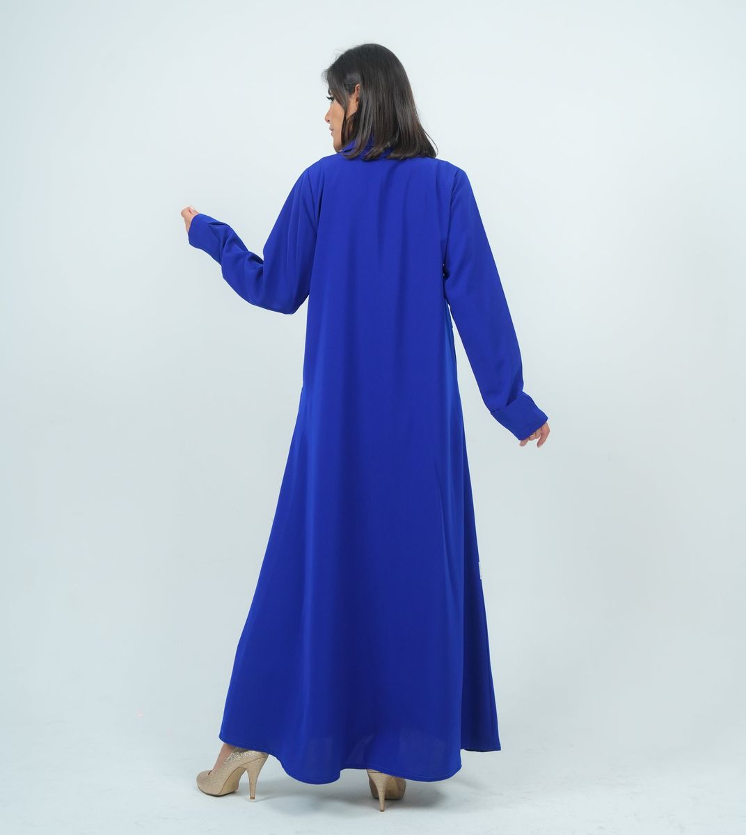 Elegant Blazer Style Abaya With Fantasy Embroidery Design - Blue