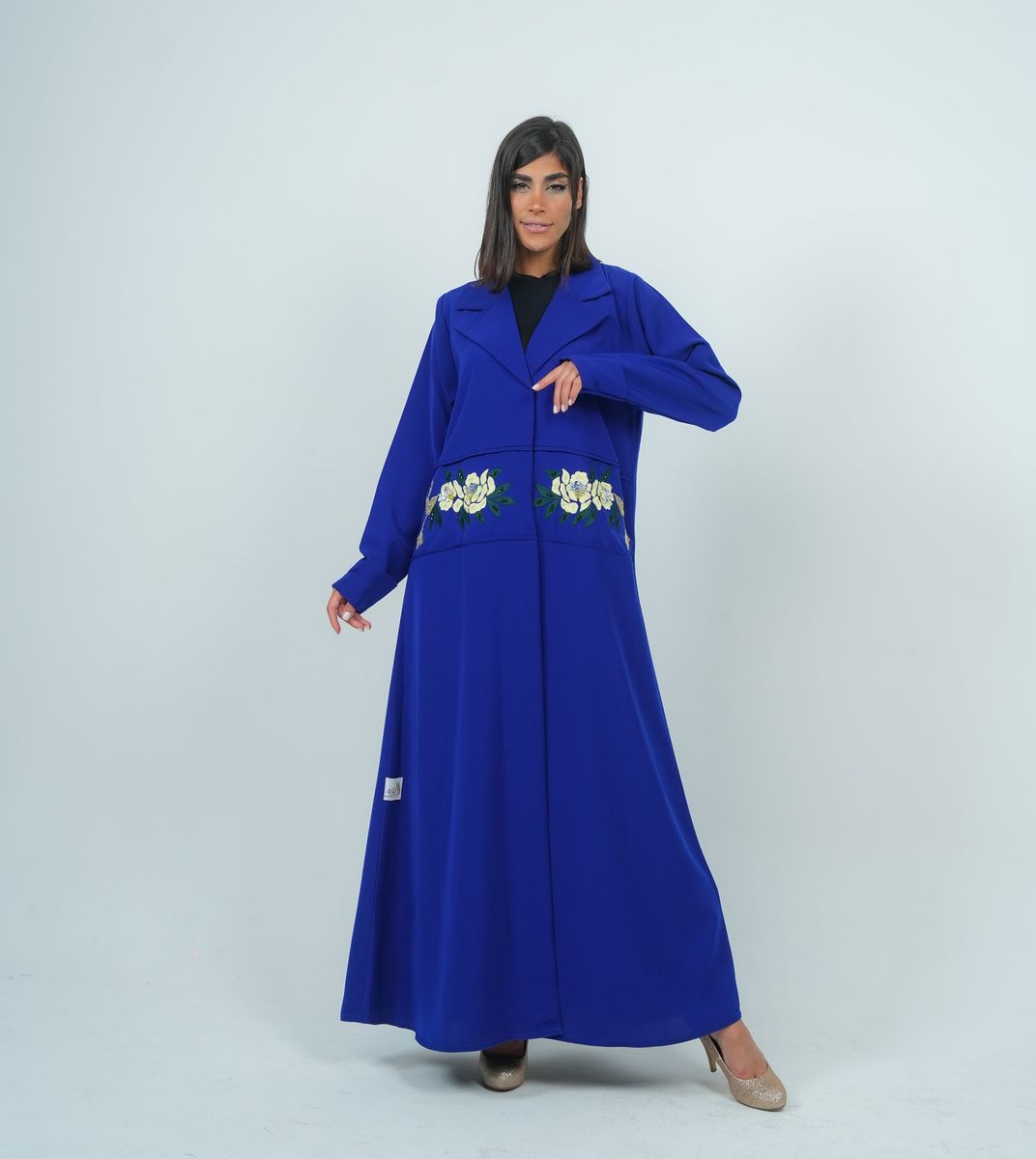 Elegant Blazer Style Abaya With Fantasy Embroidery Design - Blue