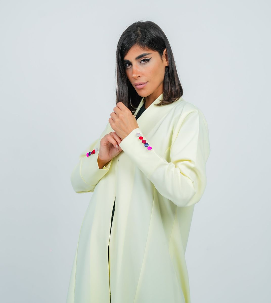 Yellow Abaya Featuring Button Coloring Style Rosette Abaya - Women's Abayas 2