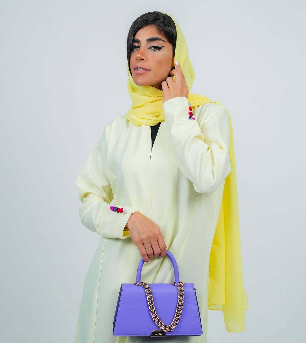 Yellow Abaya Featuring Button Coloring Style Rosette Abaya - Women's Abayas 1