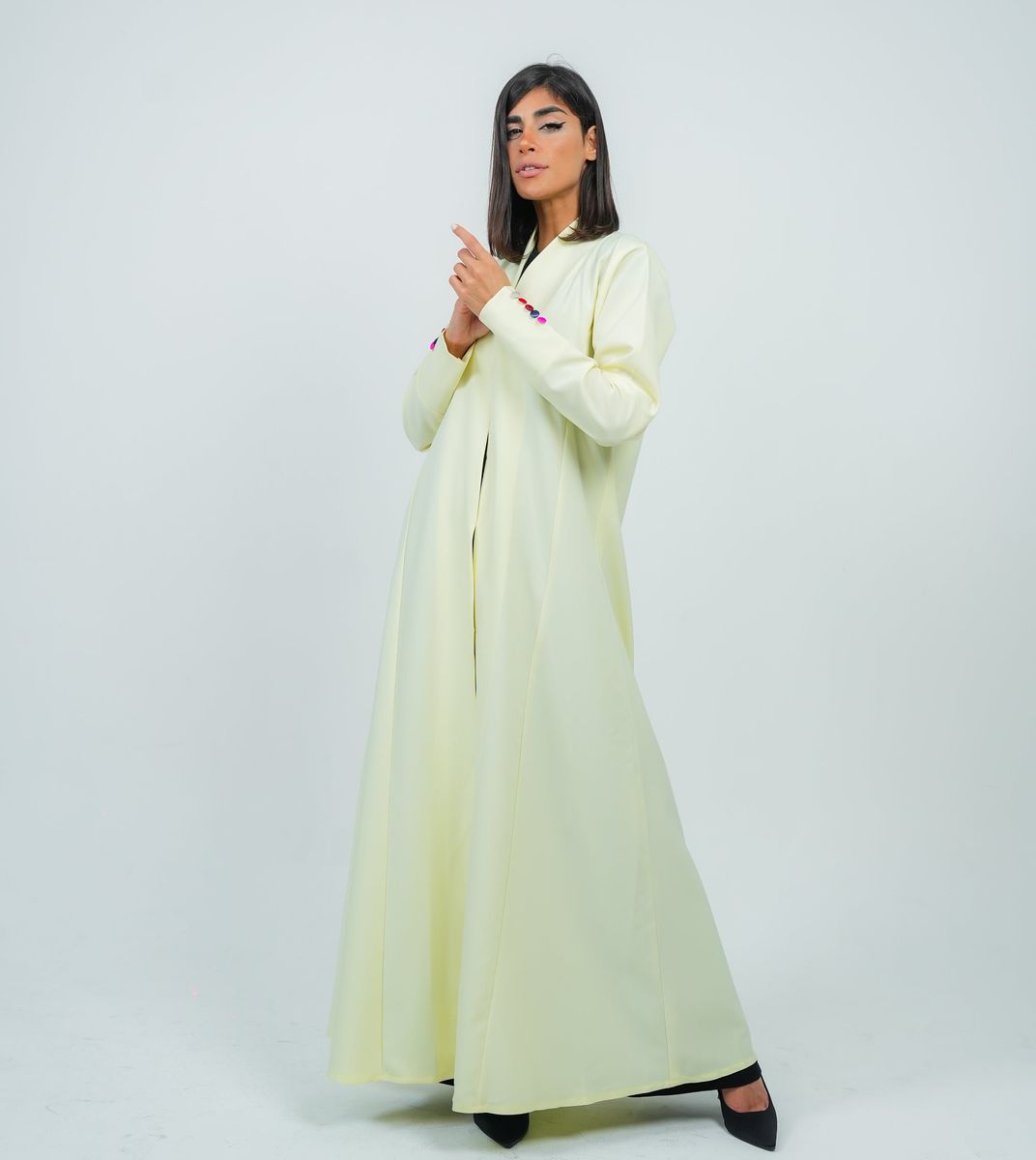 Yellow Abaya Featuring Button Coloring Style Rosette Abaya - Women's Abayas 11