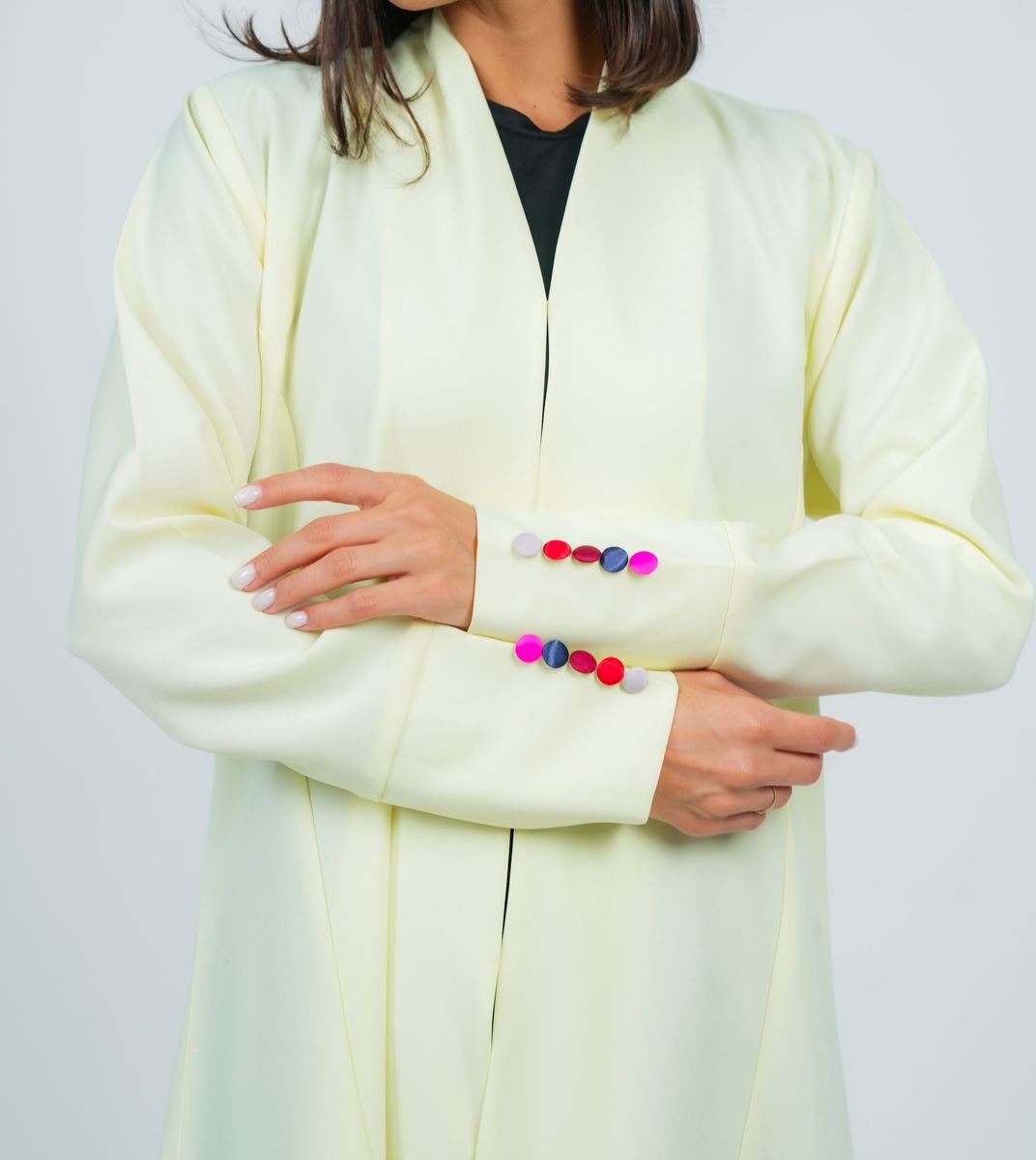 Yellow Abaya Featuring Button Coloring Style Rosette Abaya - Women's Abayas 3