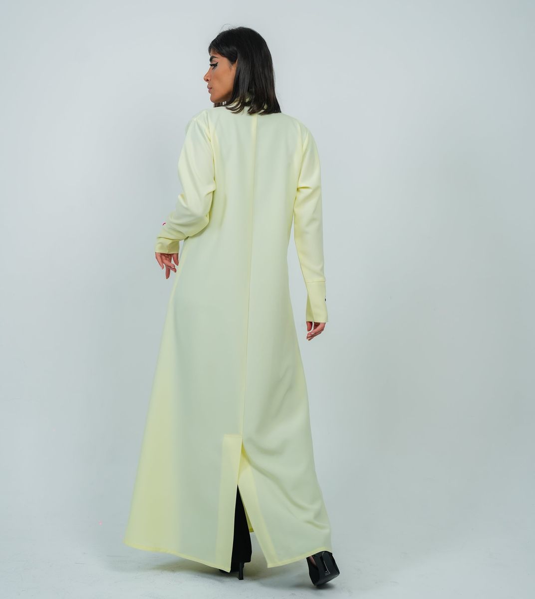 Yellow Abaya Featuring Button Coloring Style Rosette Abaya - Women's Abayas 4