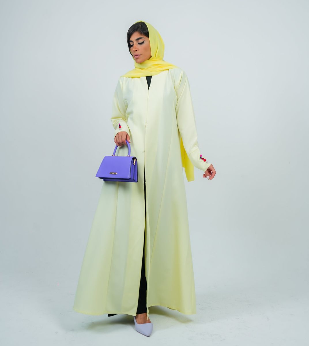 Yellow Abaya Featuring Button Coloring Style Rosette Abaya - Women's Abayas 5