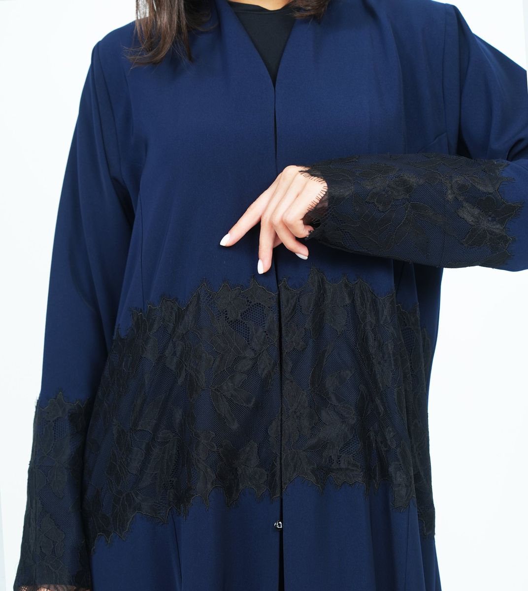 Stylish Dark Navy Abaya With Dantel Embellishments