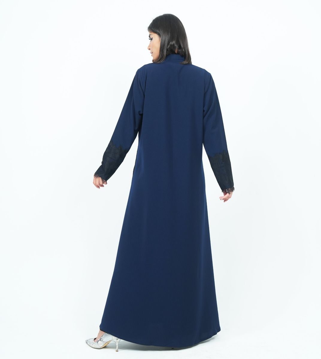 Stylish Dark Navy Abaya With Dantel Embellishments