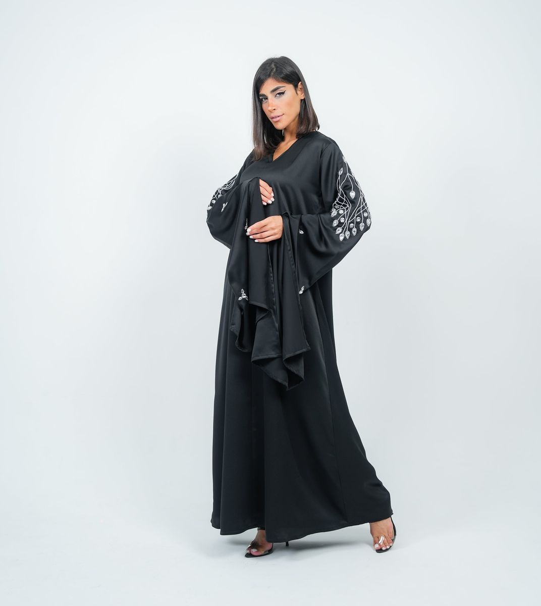 Black Dress With Long Embroidery Sleeves Design Black Dress With Long Embroidery Sleeves Design