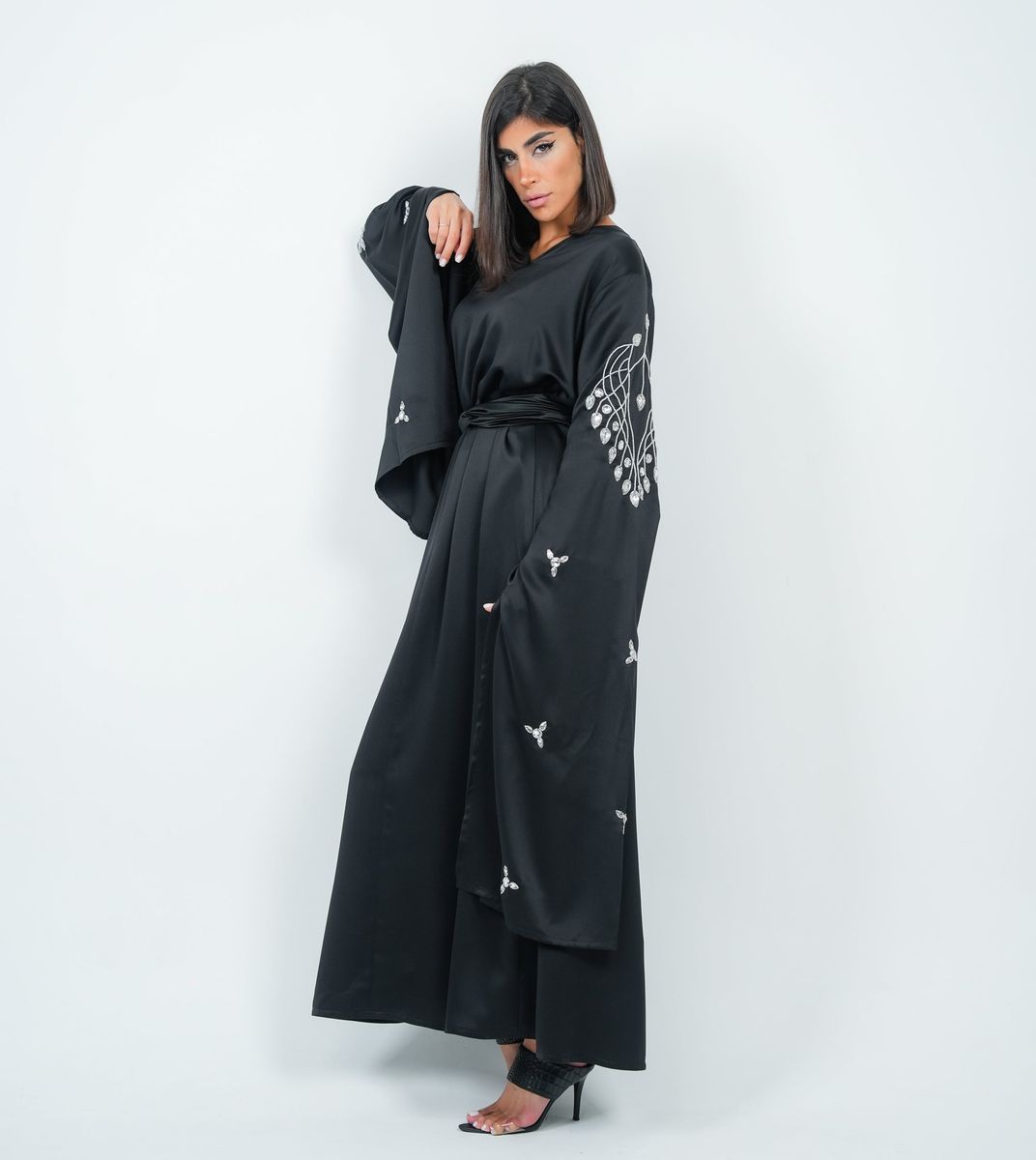 Black Dress With Long Embroidery Sleeves Design Black Dress With Long Embroidery Sleeves Design
