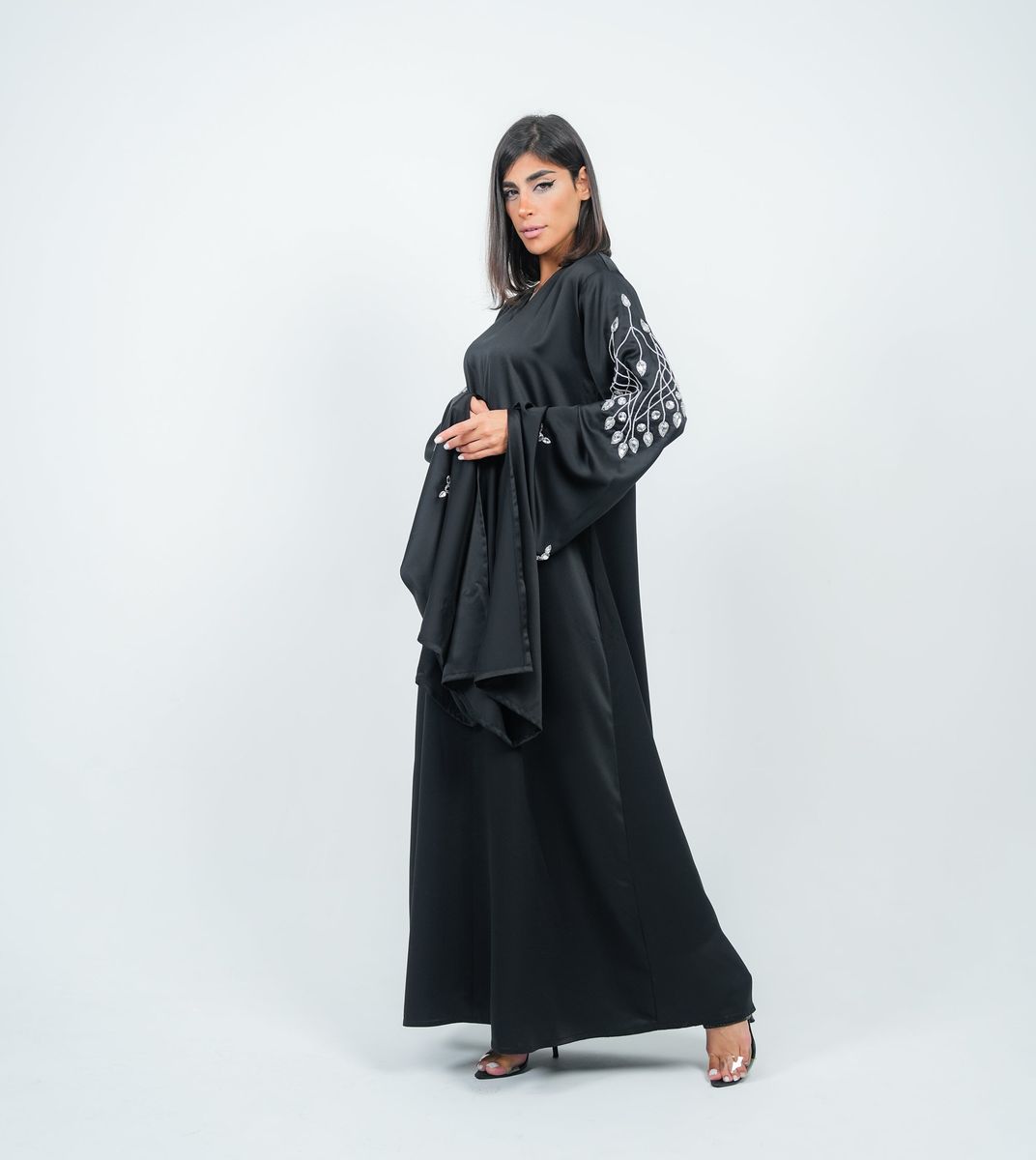 Black Dress With Long Embroidery Sleeves Design Black Dress With Long Embroidery Sleeves Design