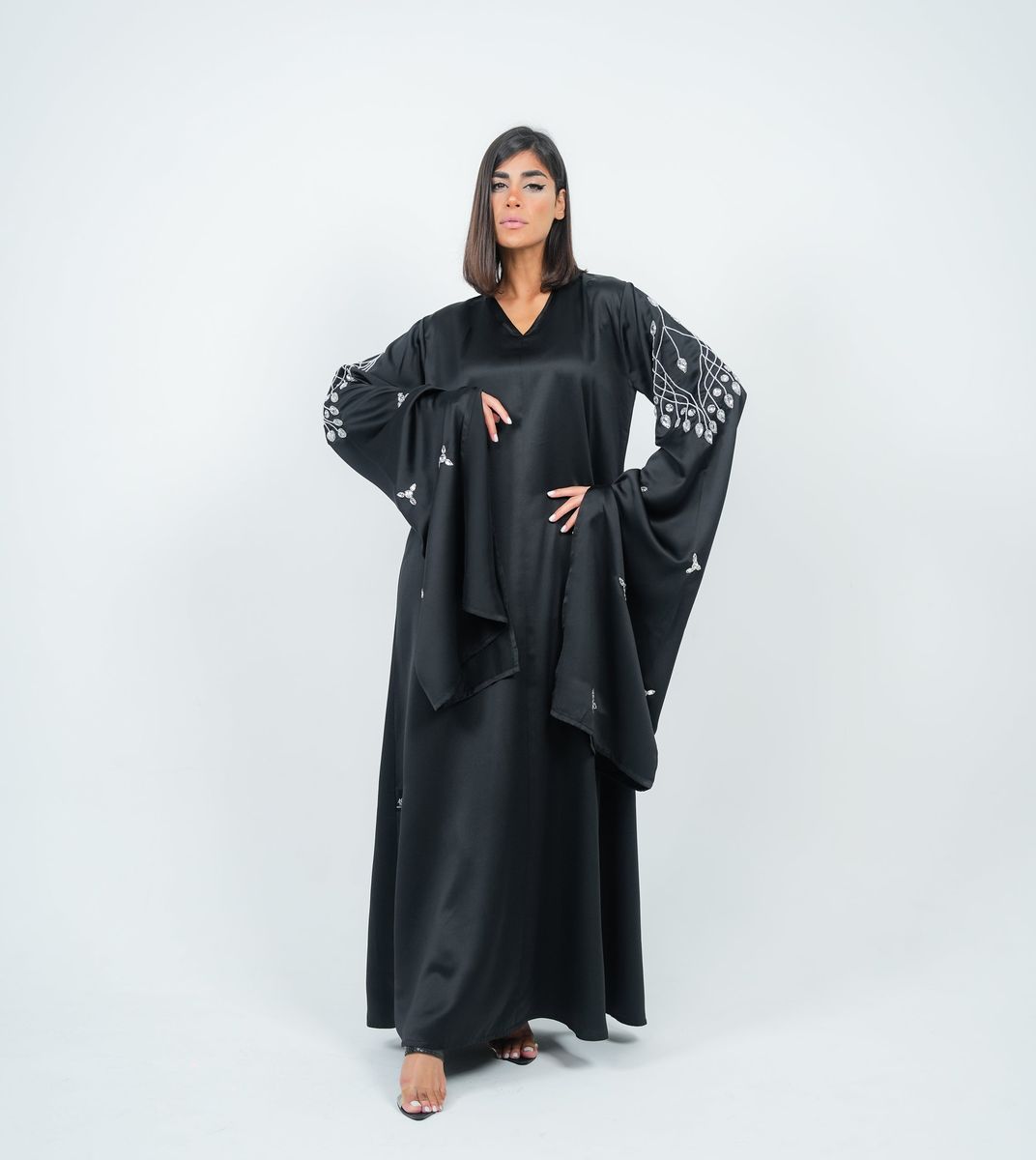 Black Dress With Long Embroidery Sleeves Design Black Dress With Long Embroidery Sleeves Design