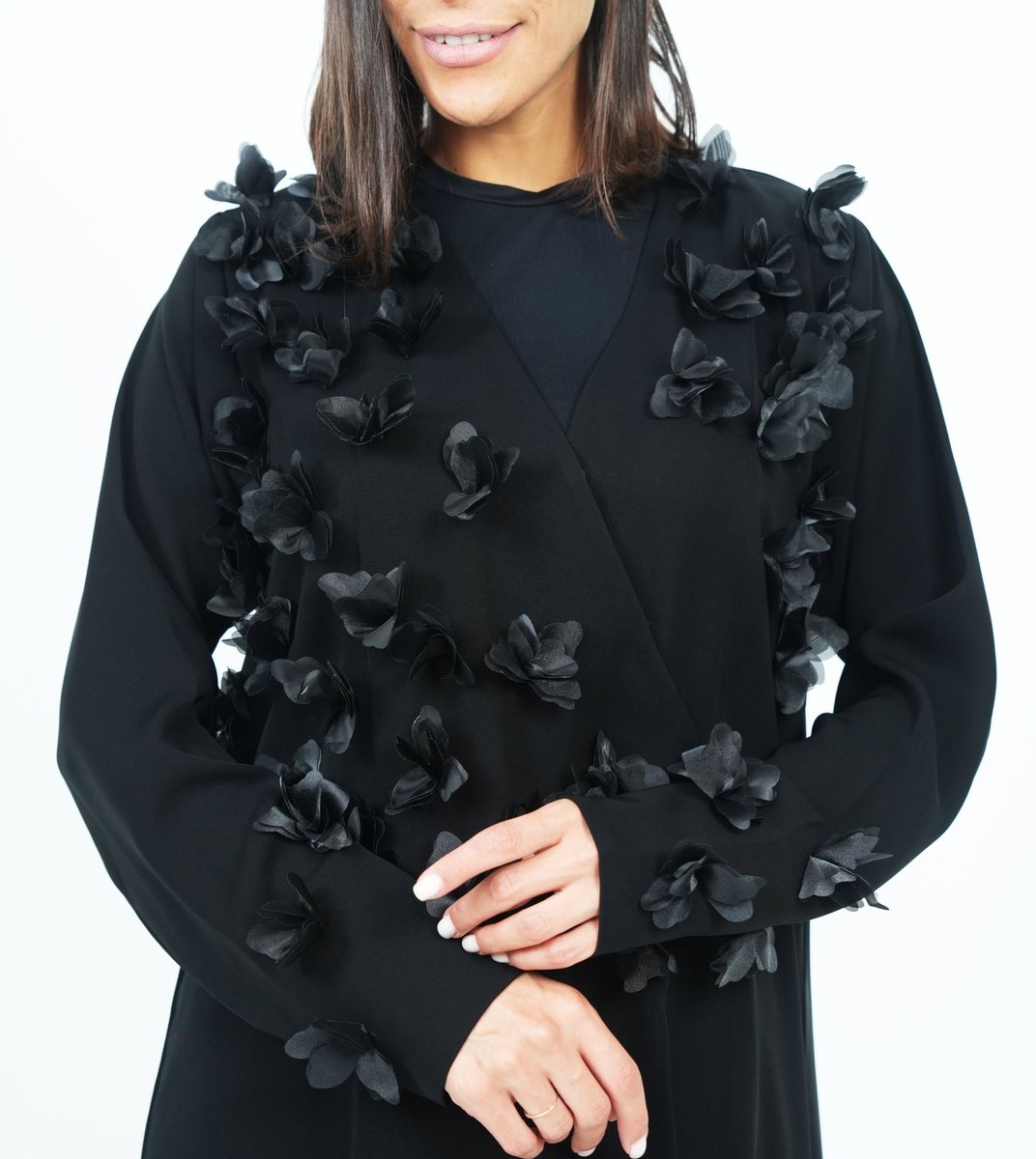 Stylish Embroidered Embellished Flowers Abaya With Design