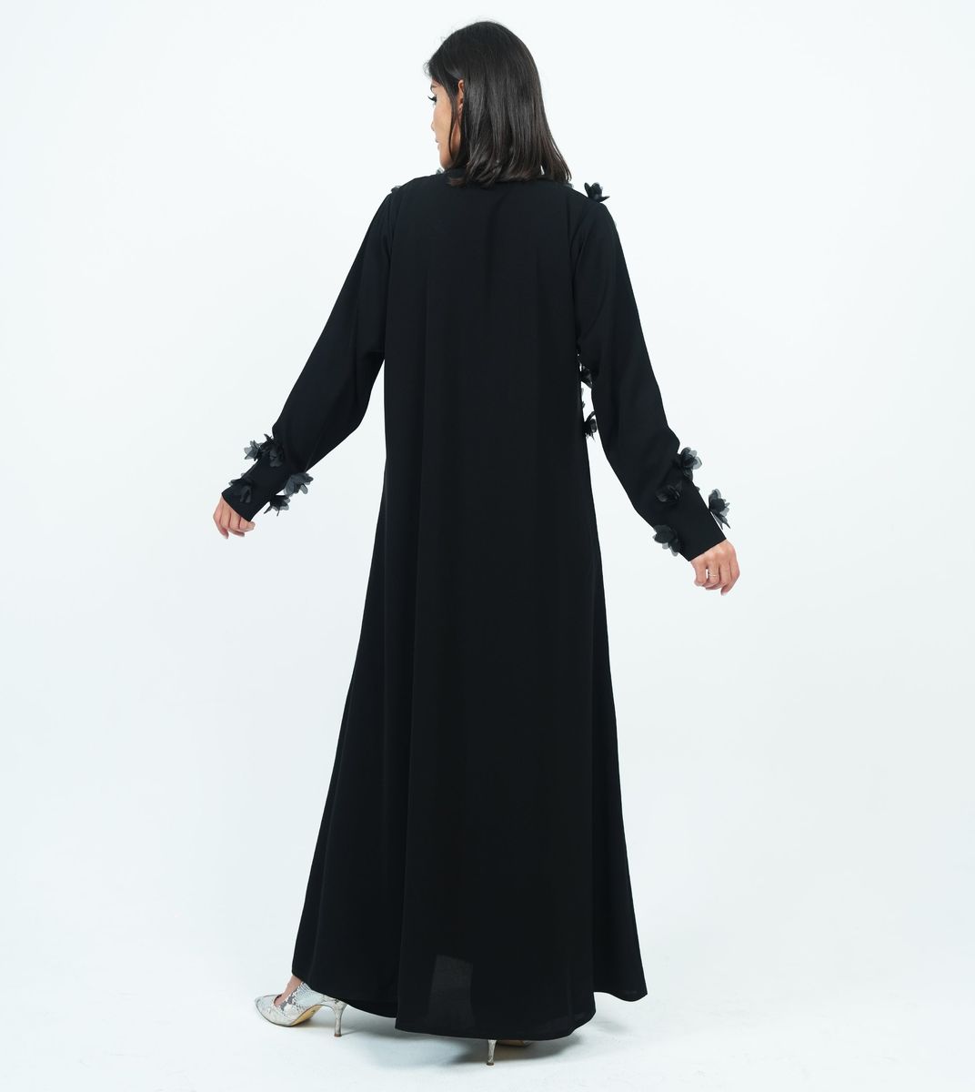 Stylish Embroidered Embellished Flowers Abaya With Design