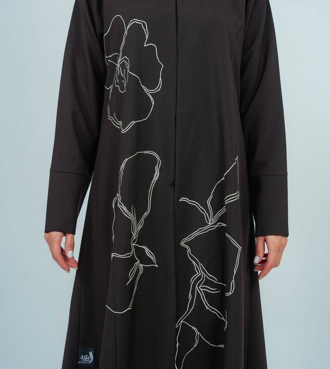 Embellishment Abaya With Embroidery Flowers Design - Brown Embellishment Abaya With Embroidery Flowers Design - Brown
