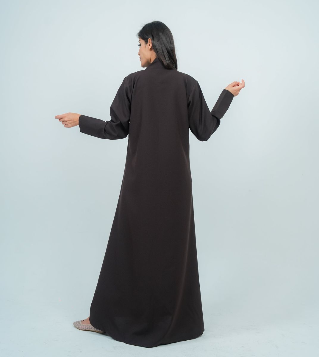 Embellishment Abaya With Embroidery Flowers Design - Brown Embellishment Abaya With Embroidery Flowers Design - Brown