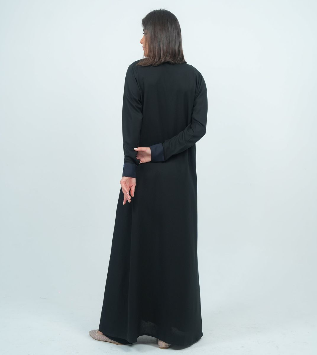 Embellishment Abaya With Embroidery Flowers Pocket - Blue