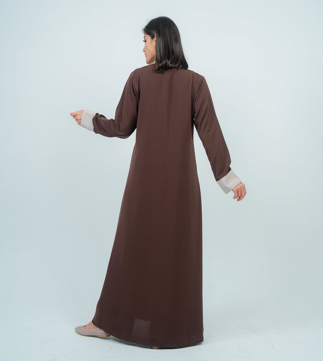 Abaya With Warm Brown Refined Beige Design Detailing