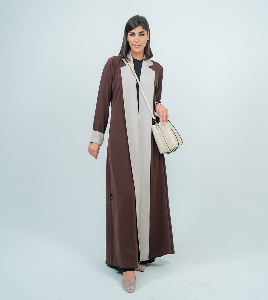 Abaya With Warm Brown Refined Beige Design Detailing