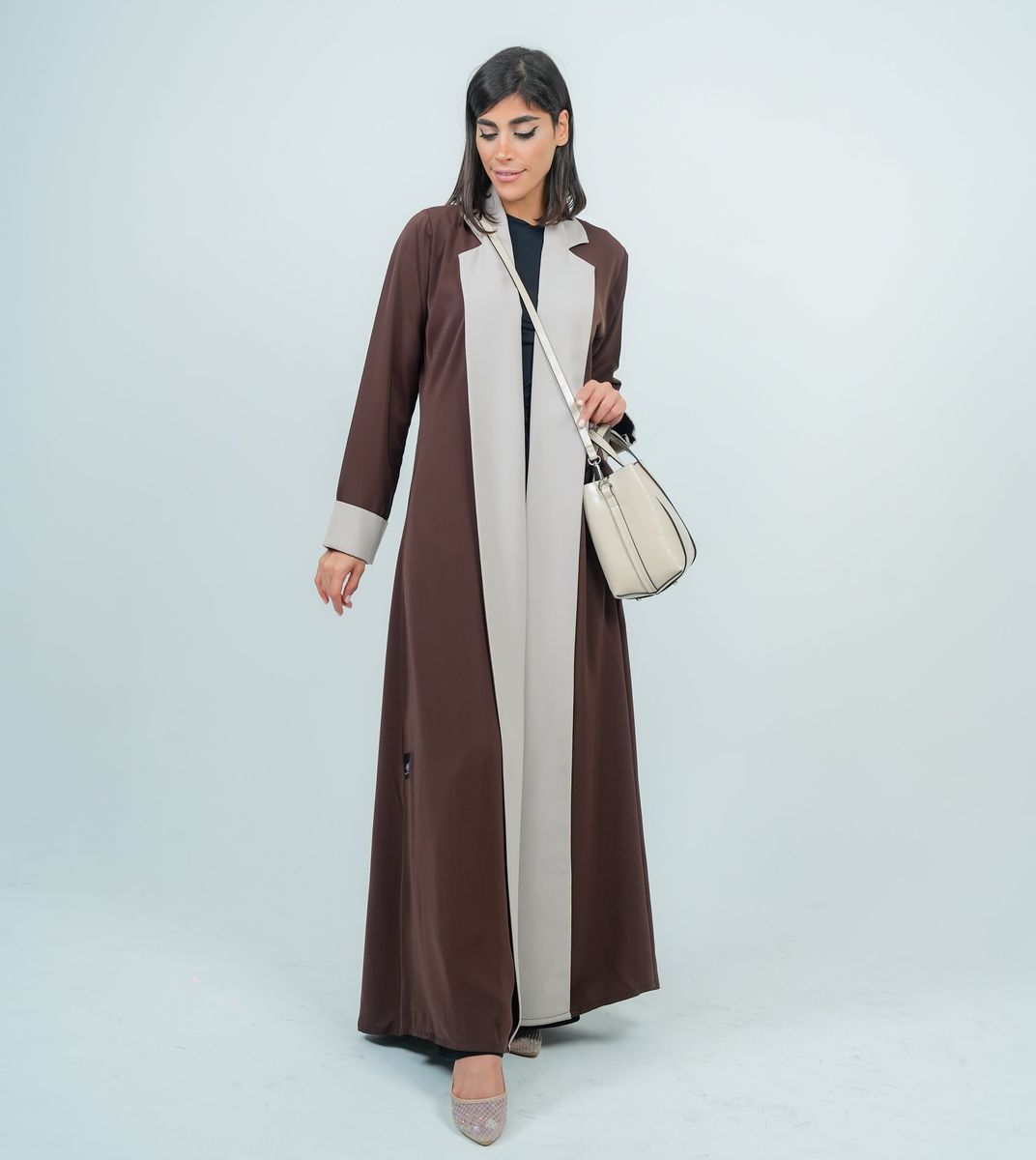 Abaya With Warm Brown Refined Beige Design Detailing