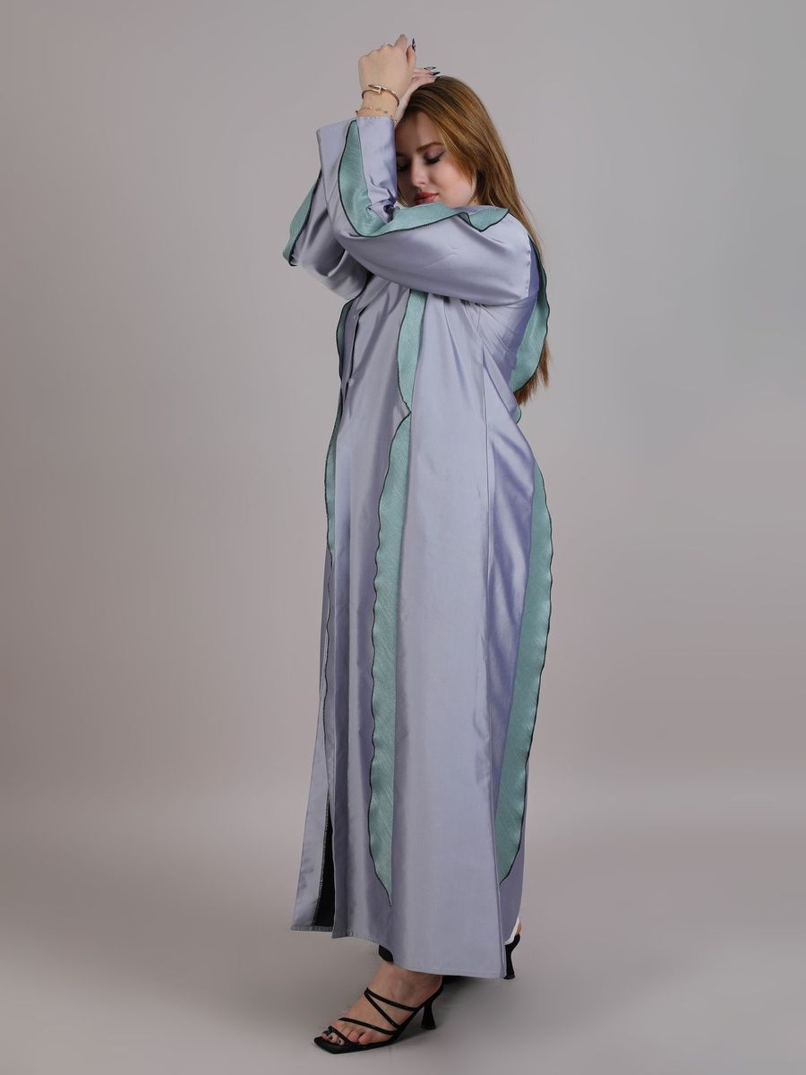 Grey Flare Style Taffeta Open Abaya