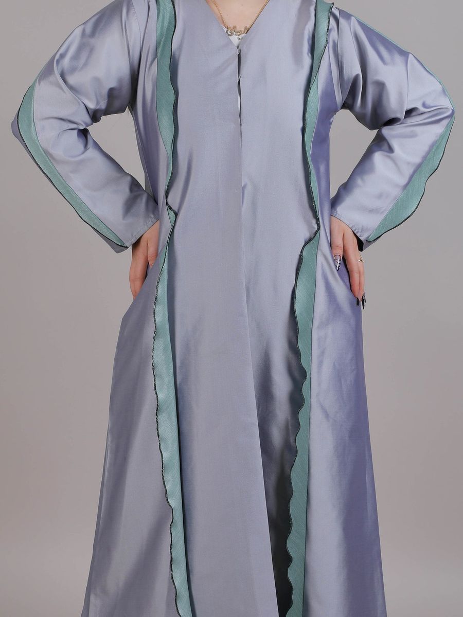 Grey Flare Style Taffeta Open Abaya