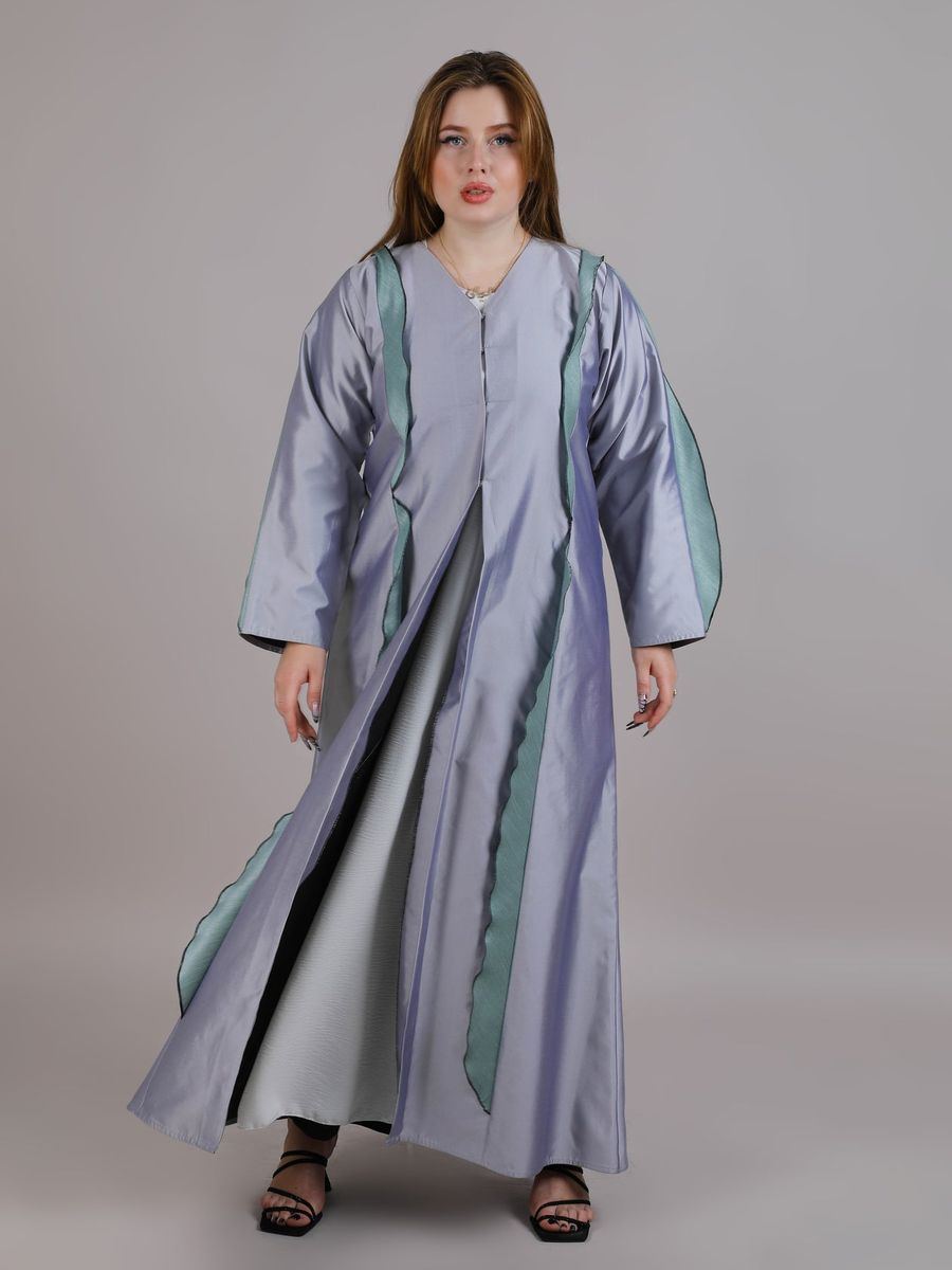 Grey Flare Style Taffeta Open Abaya