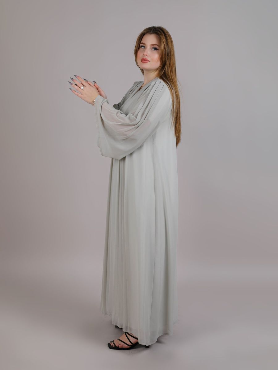 Grey Pleated Open Abaya Grey Pleated Open Abaya