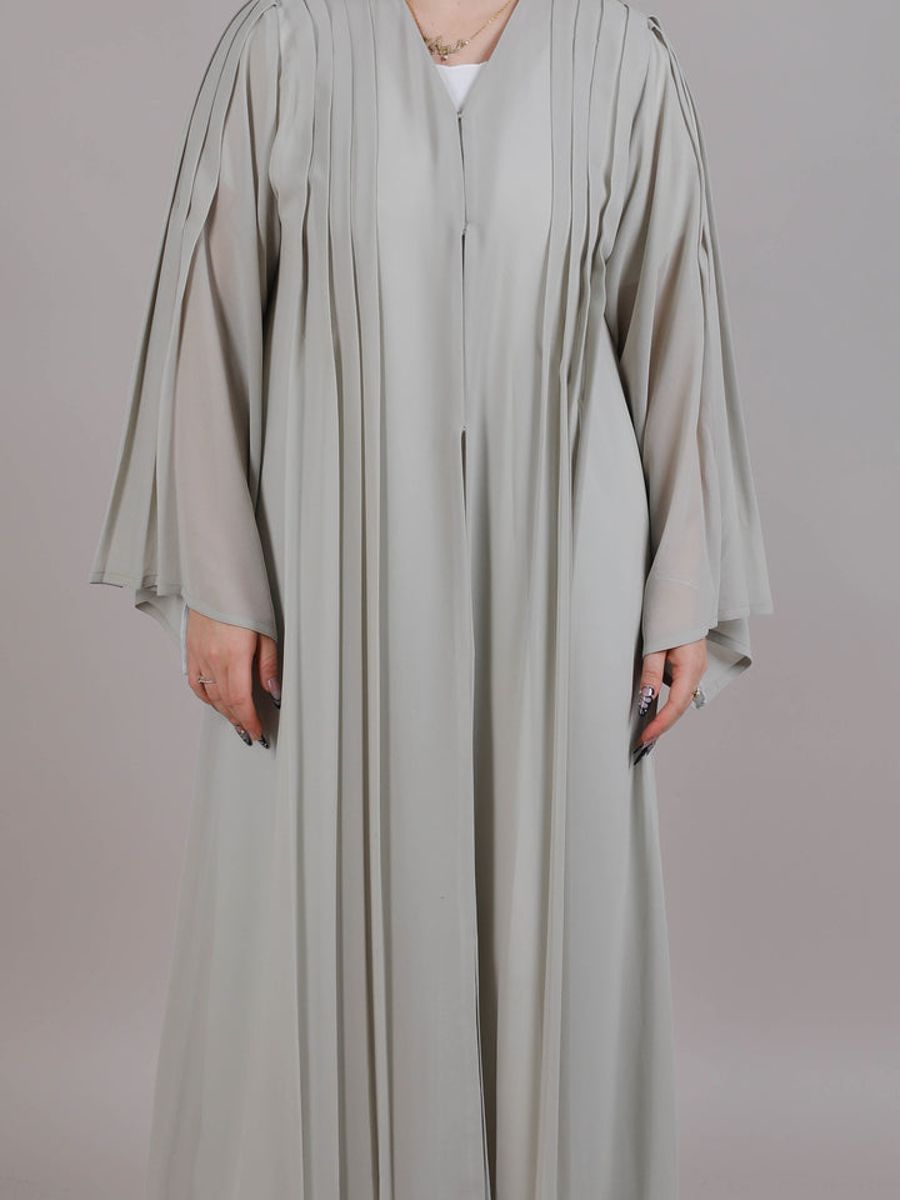 Grey Pleated Open Abaya Grey Pleated Open Abaya