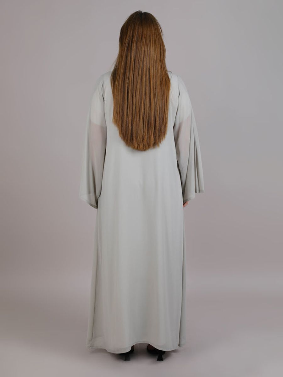 Grey Pleated Open Abaya Grey Pleated Open Abaya