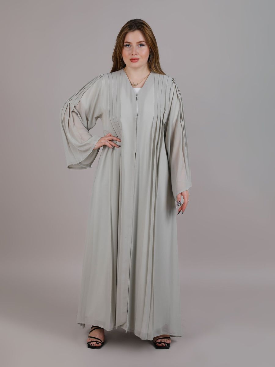 Grey Pleated Open Abaya Grey Pleated Open Abaya