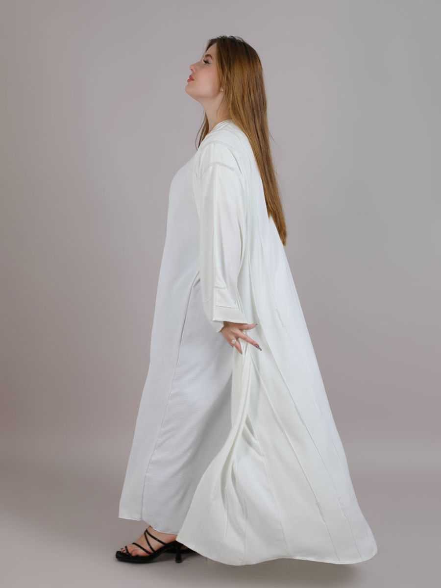 White Korean Nida Embroidered With Lining Abaya