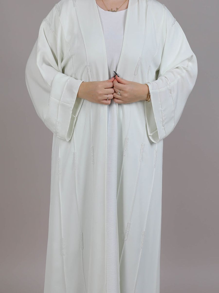 White Korean Nida Embroidered With Lining Abaya