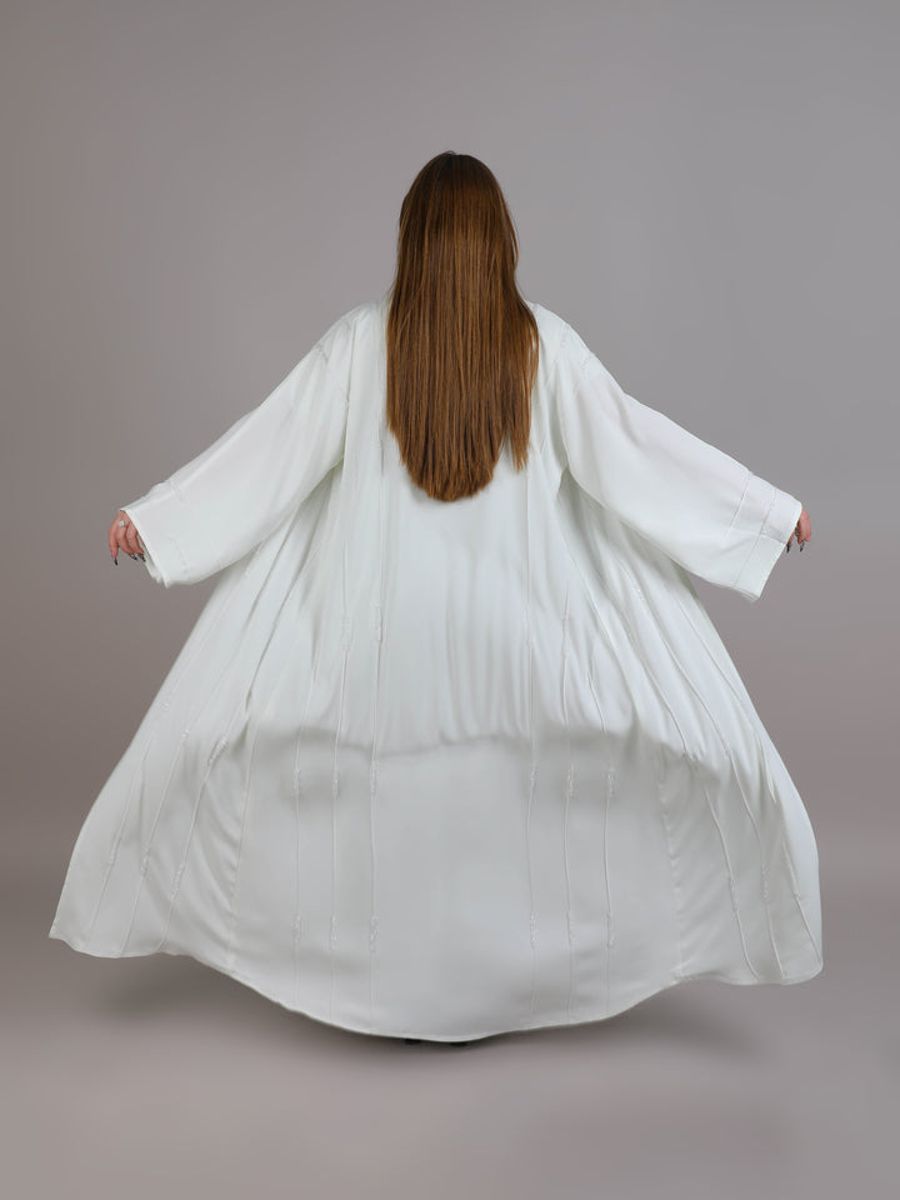 White Korean Nida Embroidered With Lining Abaya
