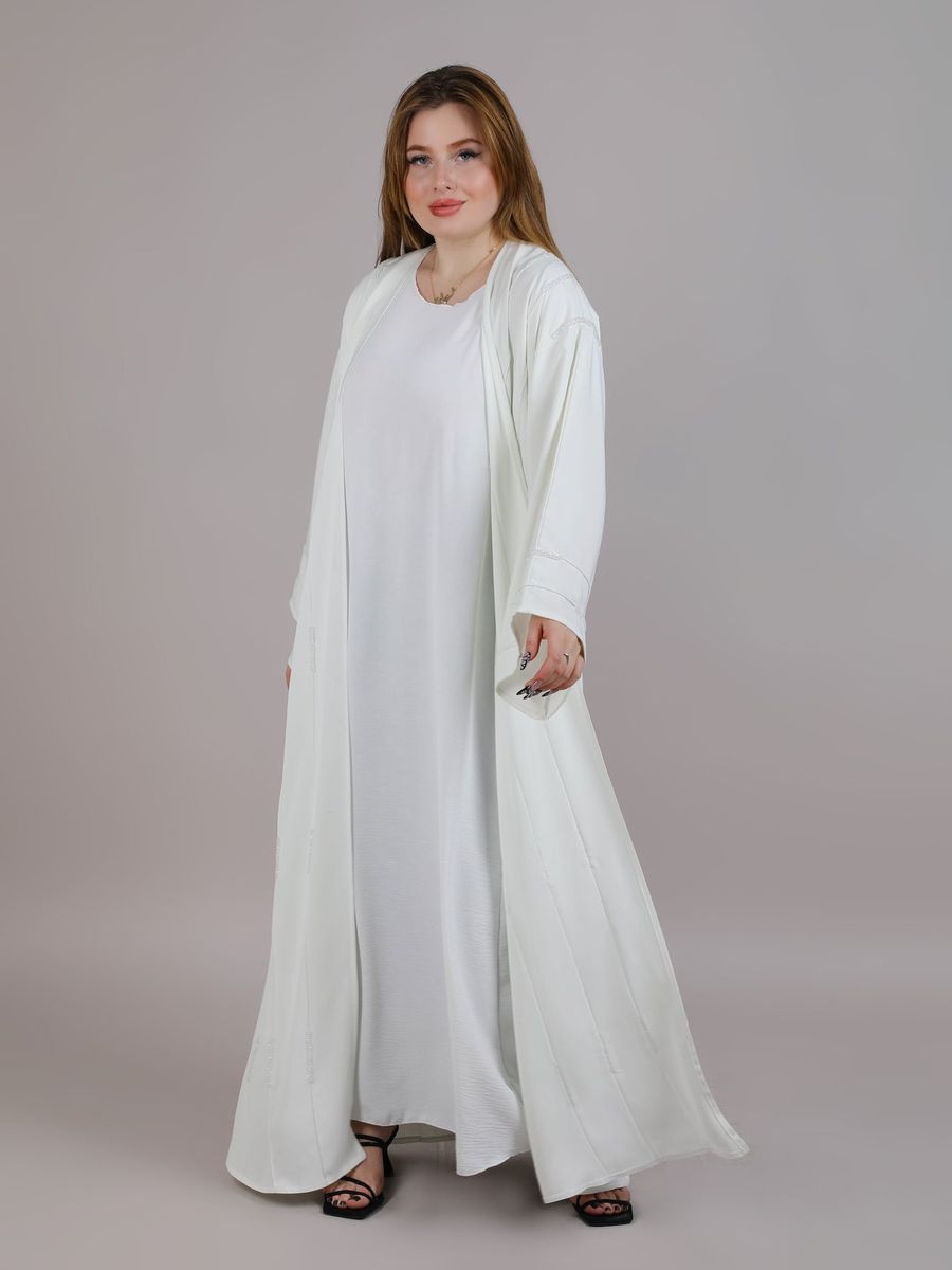 White Korean Nida Embroidered With Lining Abaya