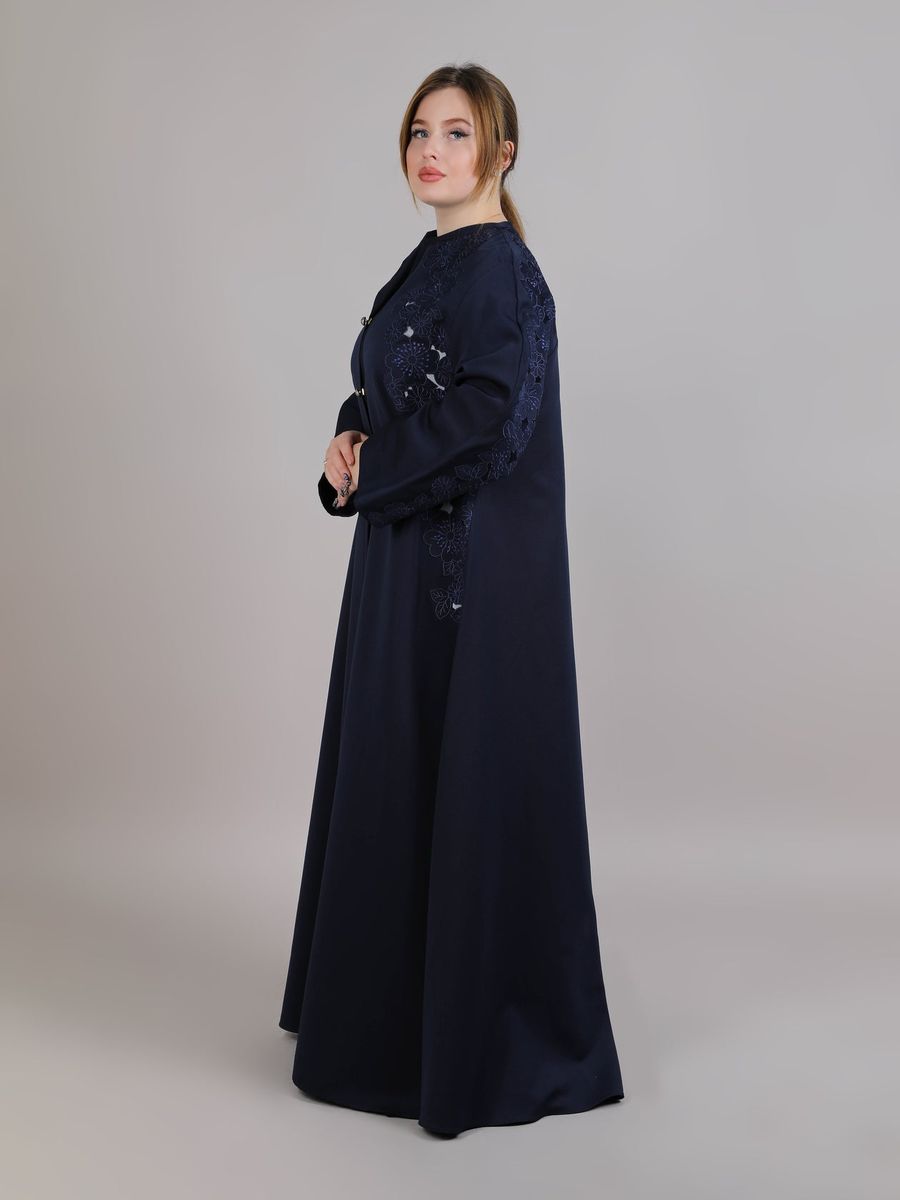 Navy Crepe Flower Design Abaya