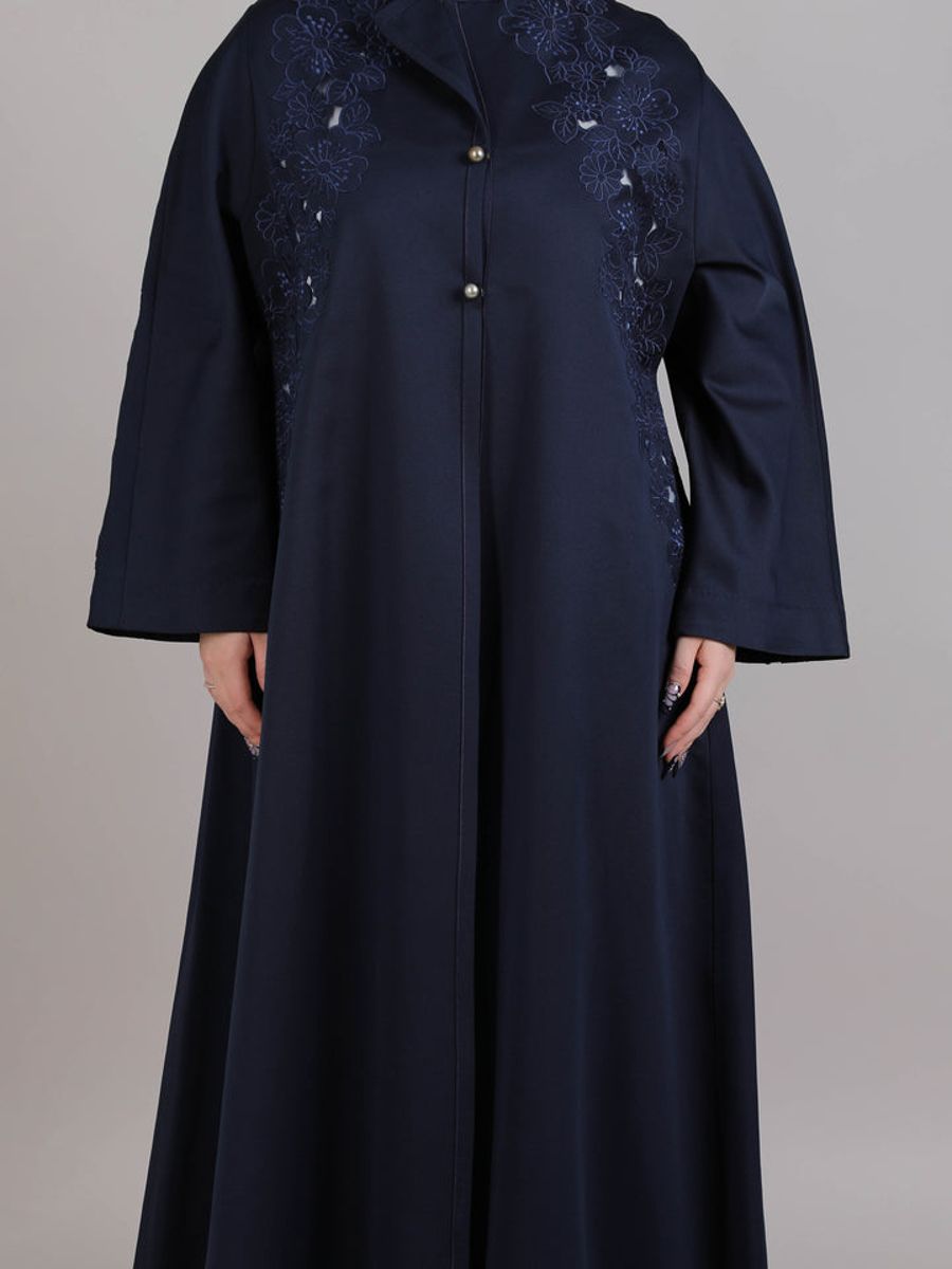 Navy Crepe Flower Design Abaya