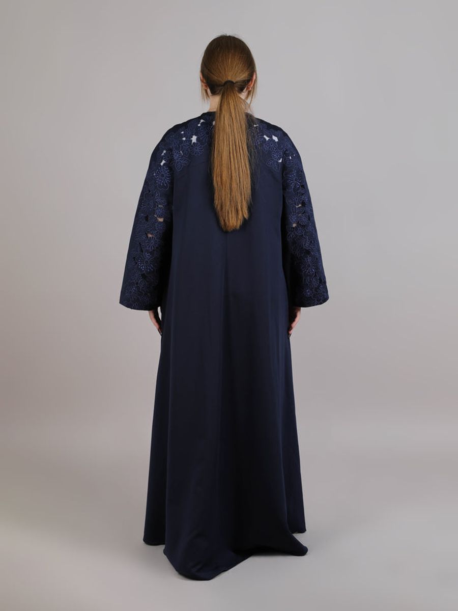 Navy Crepe Flower Design Abaya