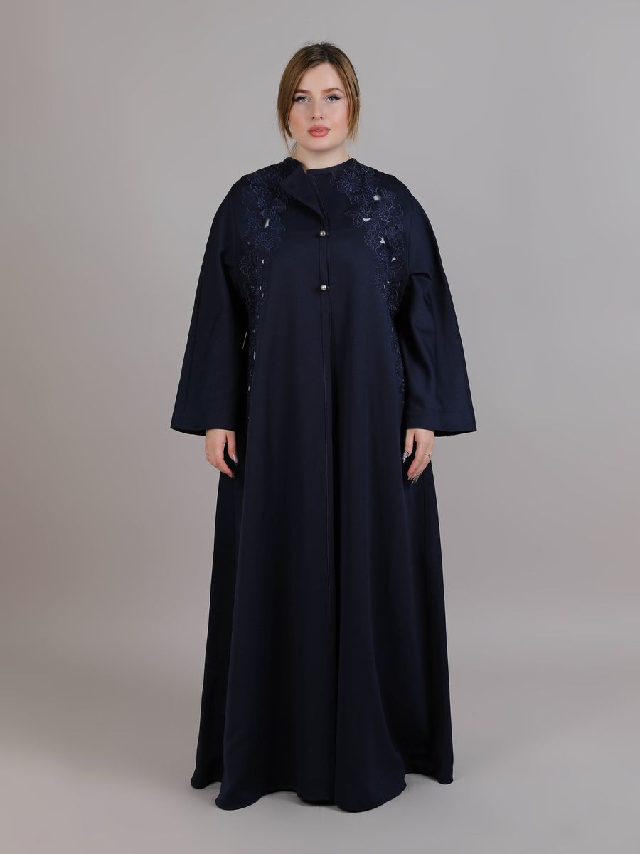 Navy Crepe Flower Design Abaya