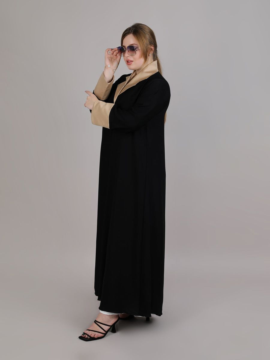 Black with Biege lapel Collar Abaya