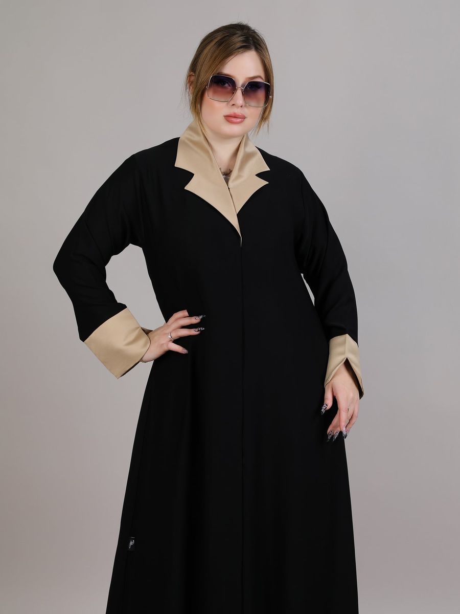 Black with Biege lapel Collar Abaya