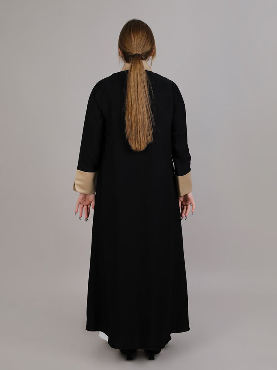 Black with Biege lapel Collar Abaya
