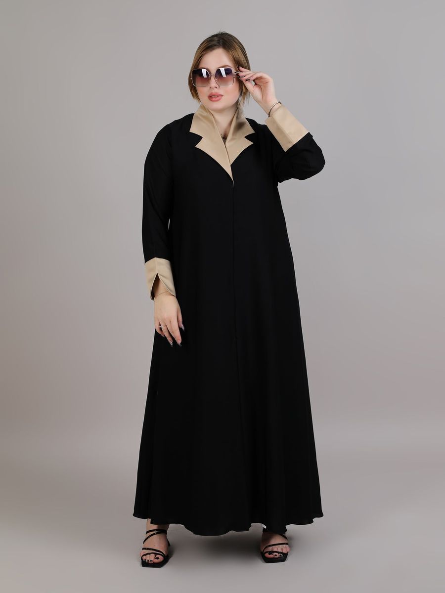 Black with Biege lapel Collar Abaya