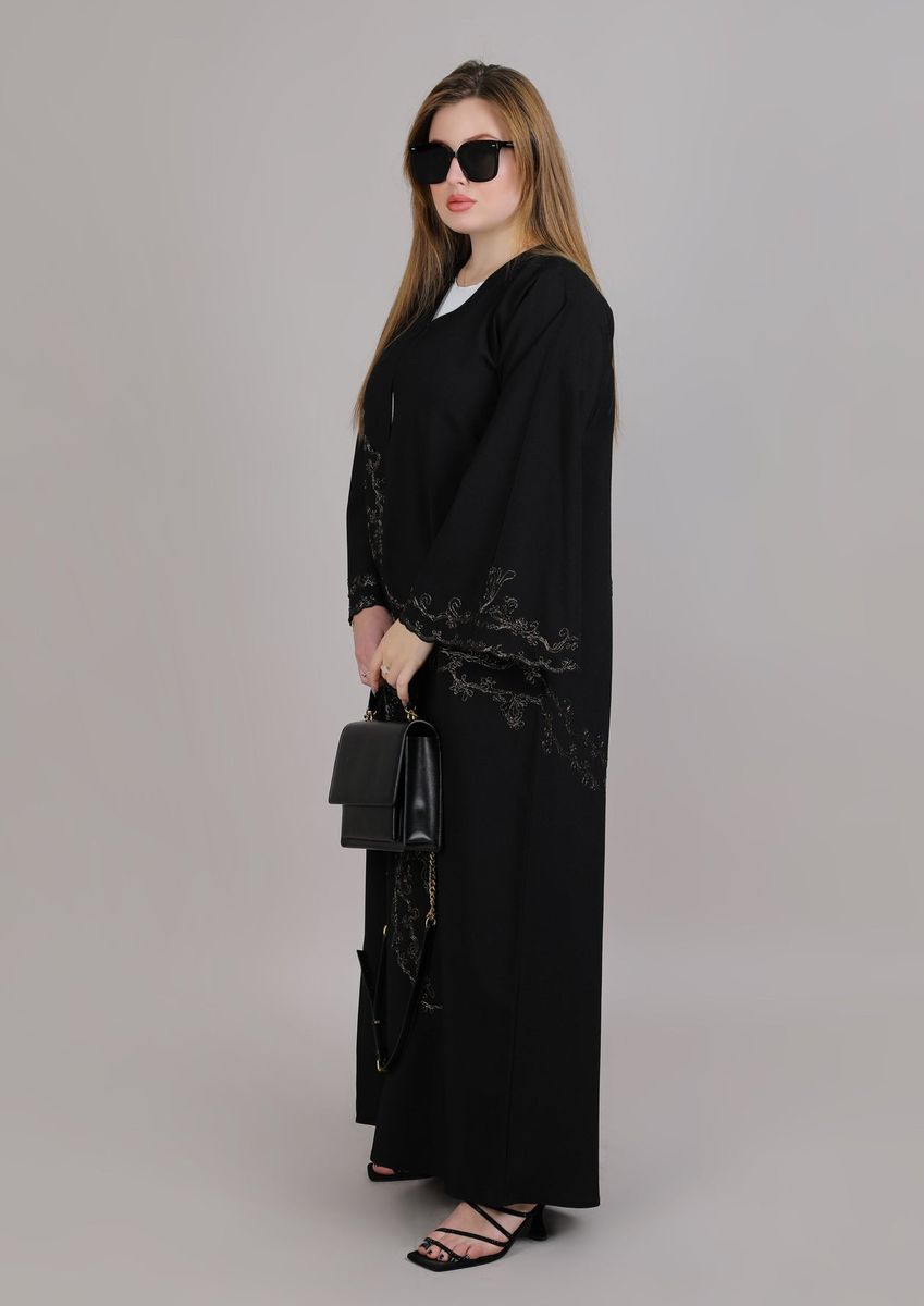 Black Crepe Designer Embroidered Abaya