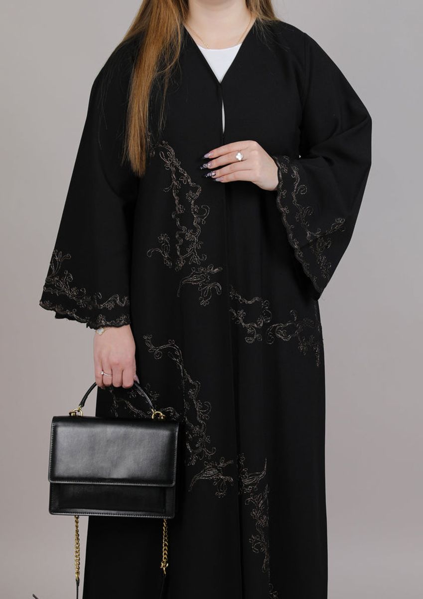 Black Crepe Designer Embroidered Abaya