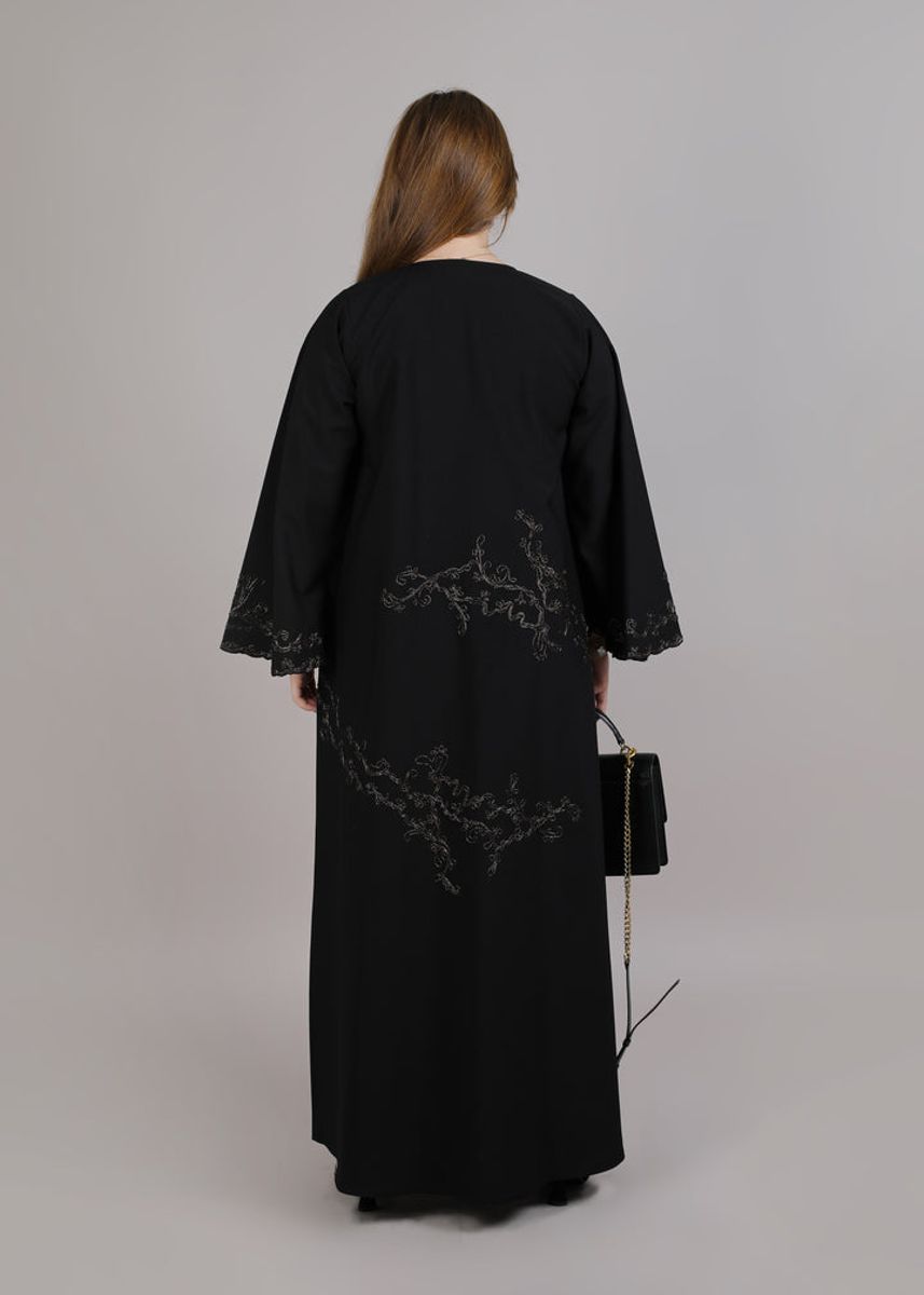 Black Crepe Designer Embroidered Abaya