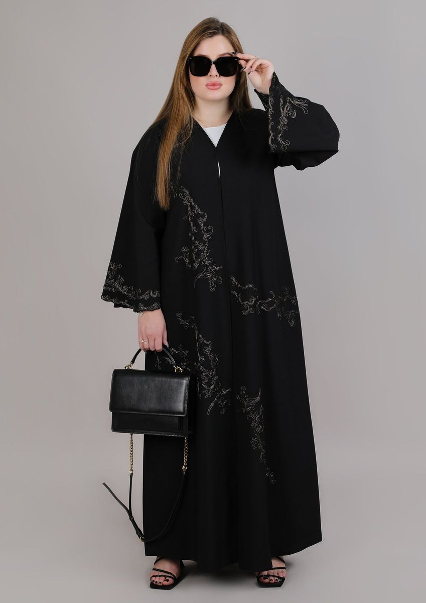 Black Crepe Designer Embroidered Abaya