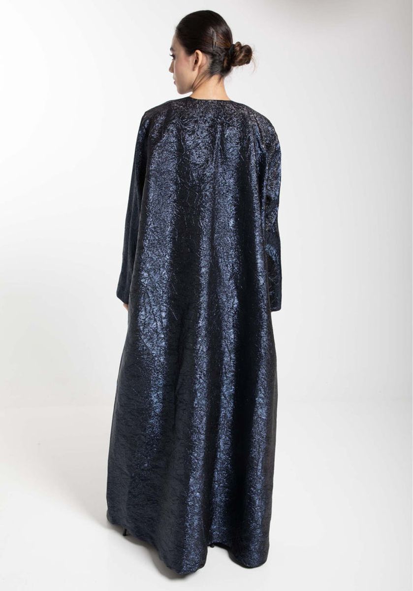 Front Open Black And Blue Shade Jacquard Abaya Front Open Black And Blue Shade Jacquard Abaya