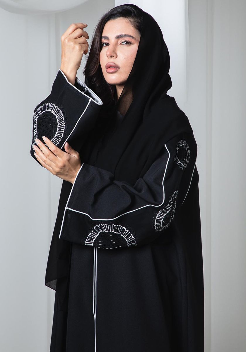 Black Phua Fabric Abaya with Thread Work Embroidery and Headscarf Msquare Fashion - Women's Abayas 1